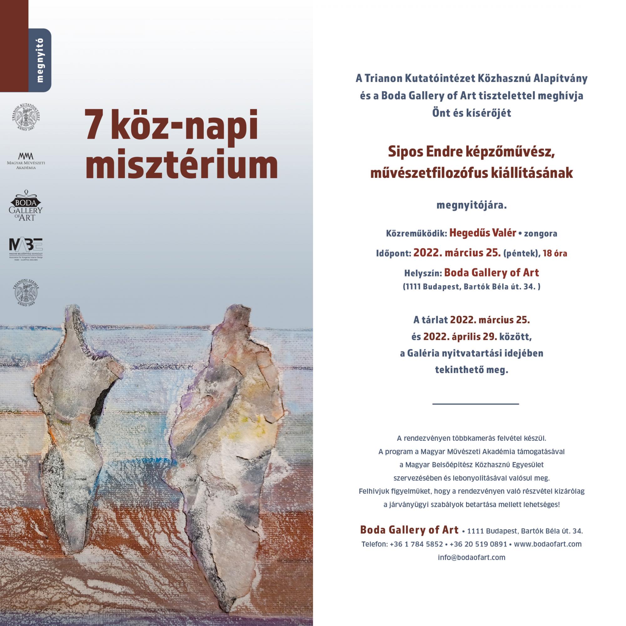 Sipos Endre kiállításának meghívója - Boda Gallery of Art 
