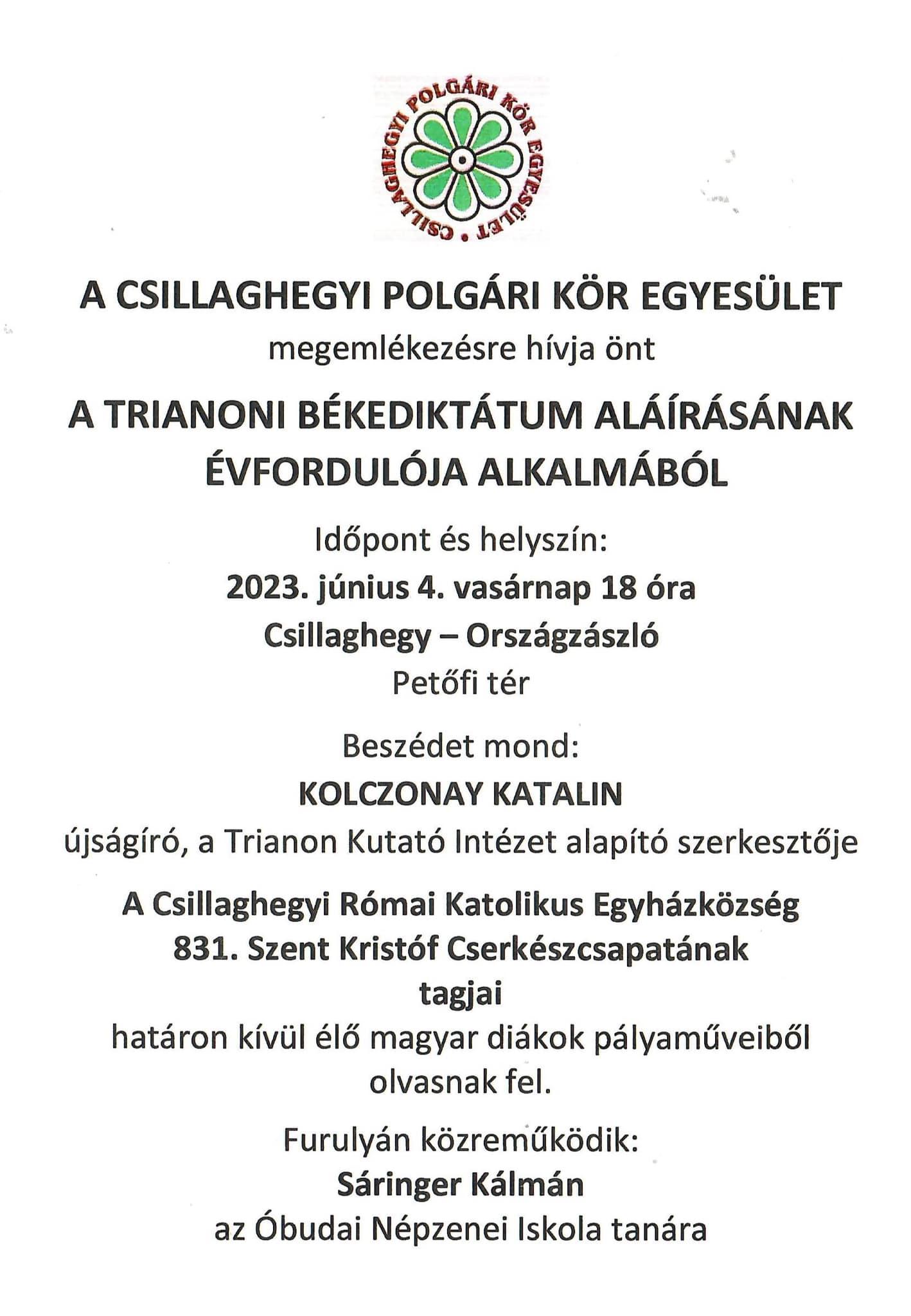 2023.06.04. Csillaghegyi megemlékezés - Kolczonay Katalin és Szidiropulosz Archimédesz