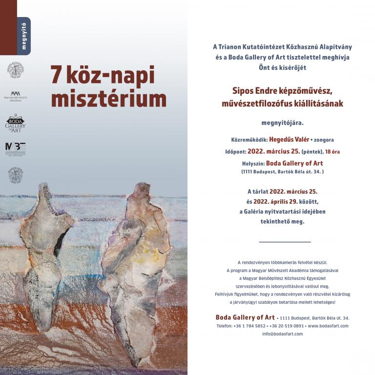 Sipos Endre kiállításának meghívója - Boda Gallery of Art 
